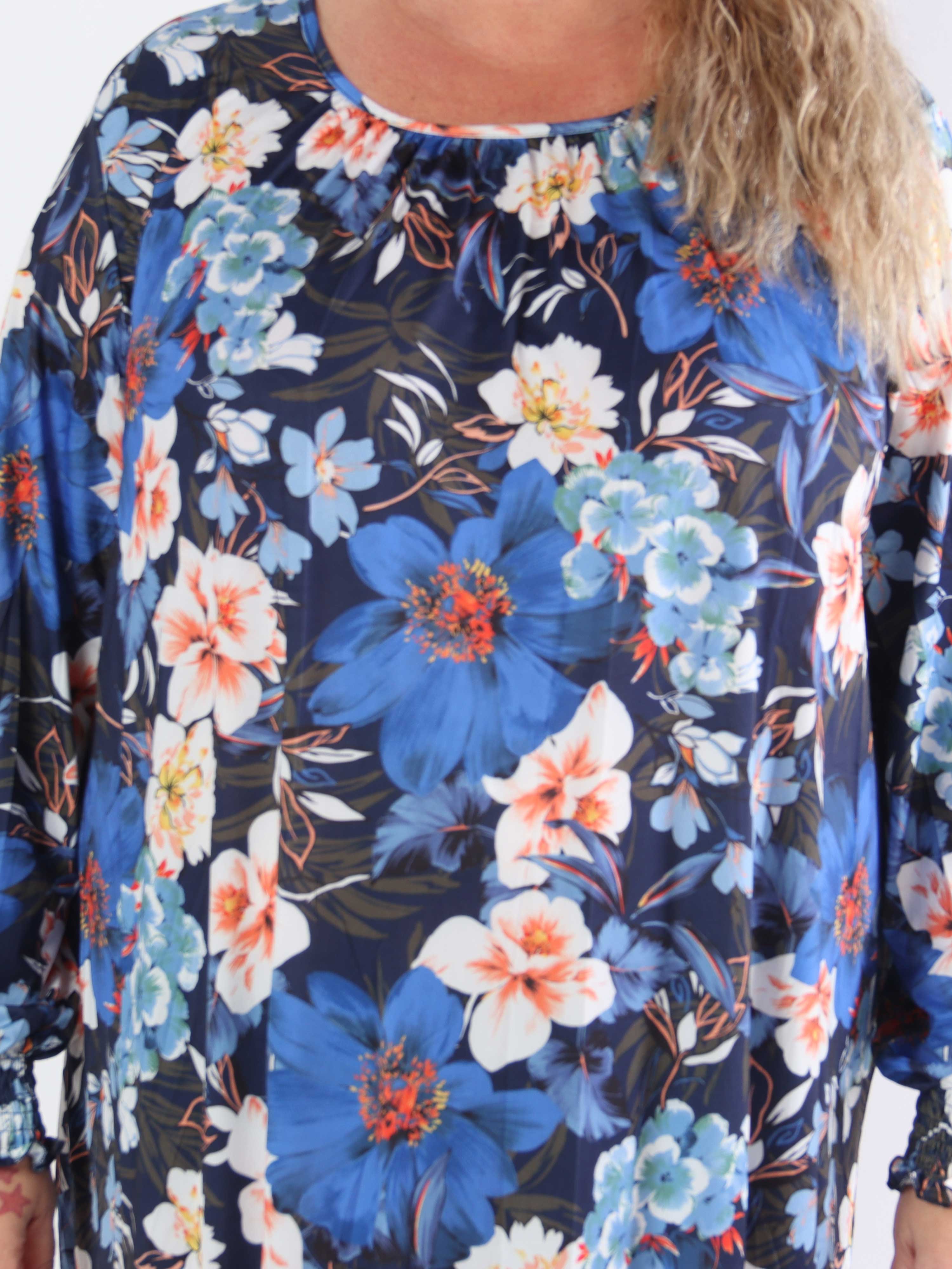 Miracle Floral Dress L/S - Blommig klänning i plusstorlek med resår
